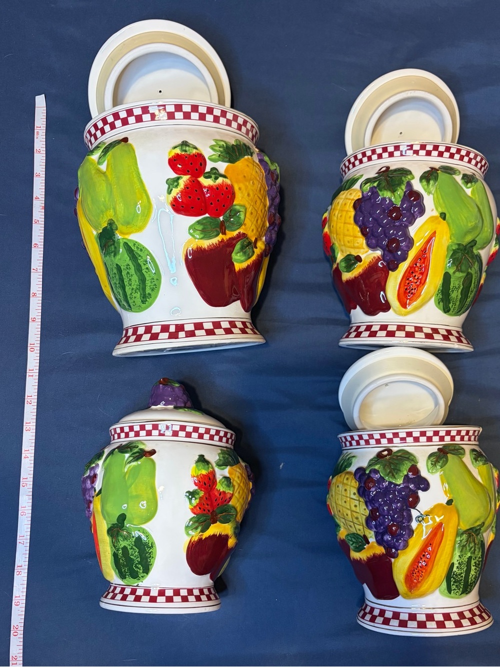 Hand-Painted Fruit Motif Ceramic Canister Set - White with Multicolor Fruit